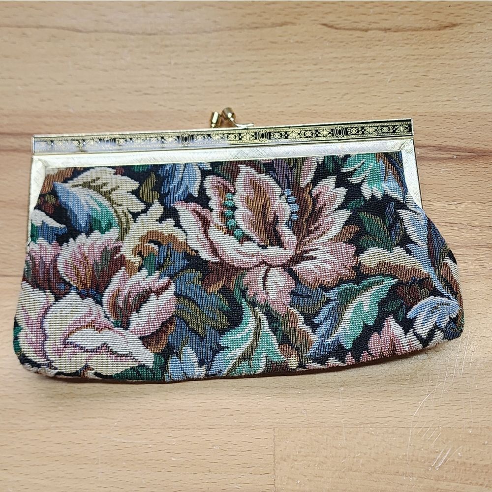 Vintage Floral Tapestry Clutch Bag 8.5"X5"